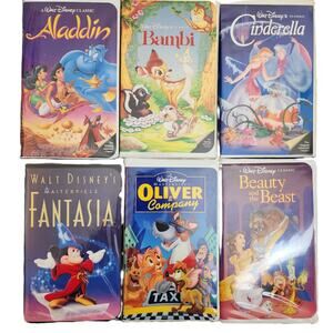 Disney VHS Tapes Lot of 6 - Fantasia, Aladdin, Cinderella, Bambi, Oliver, Beauty